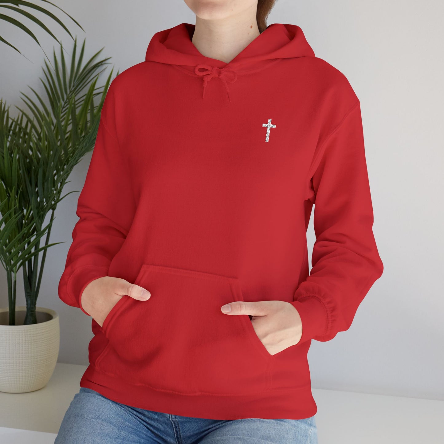 Unisex Embroidered White Cross Hooded Sweatshirt