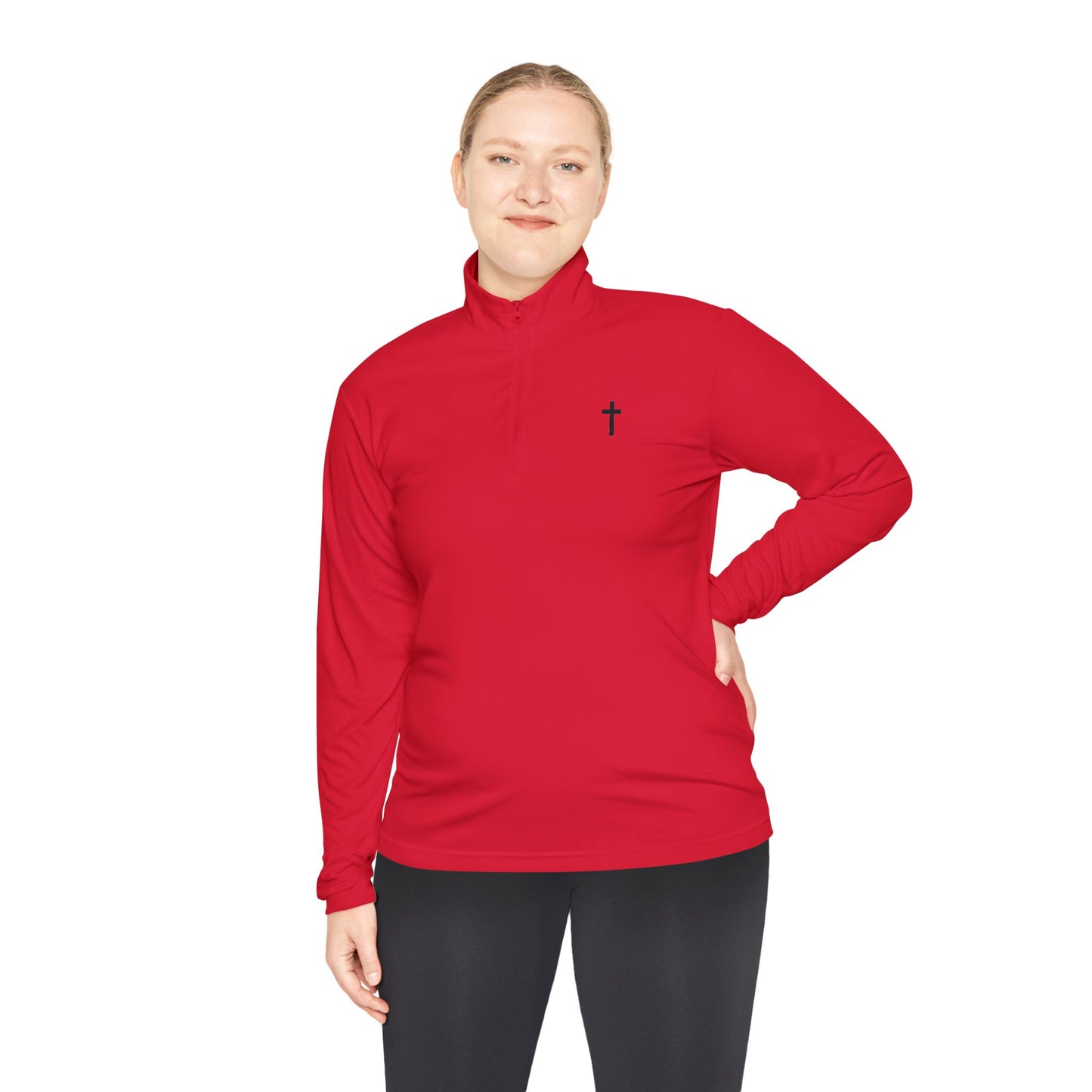 Unisex Quarter-Zip Pullover with Black Cross
