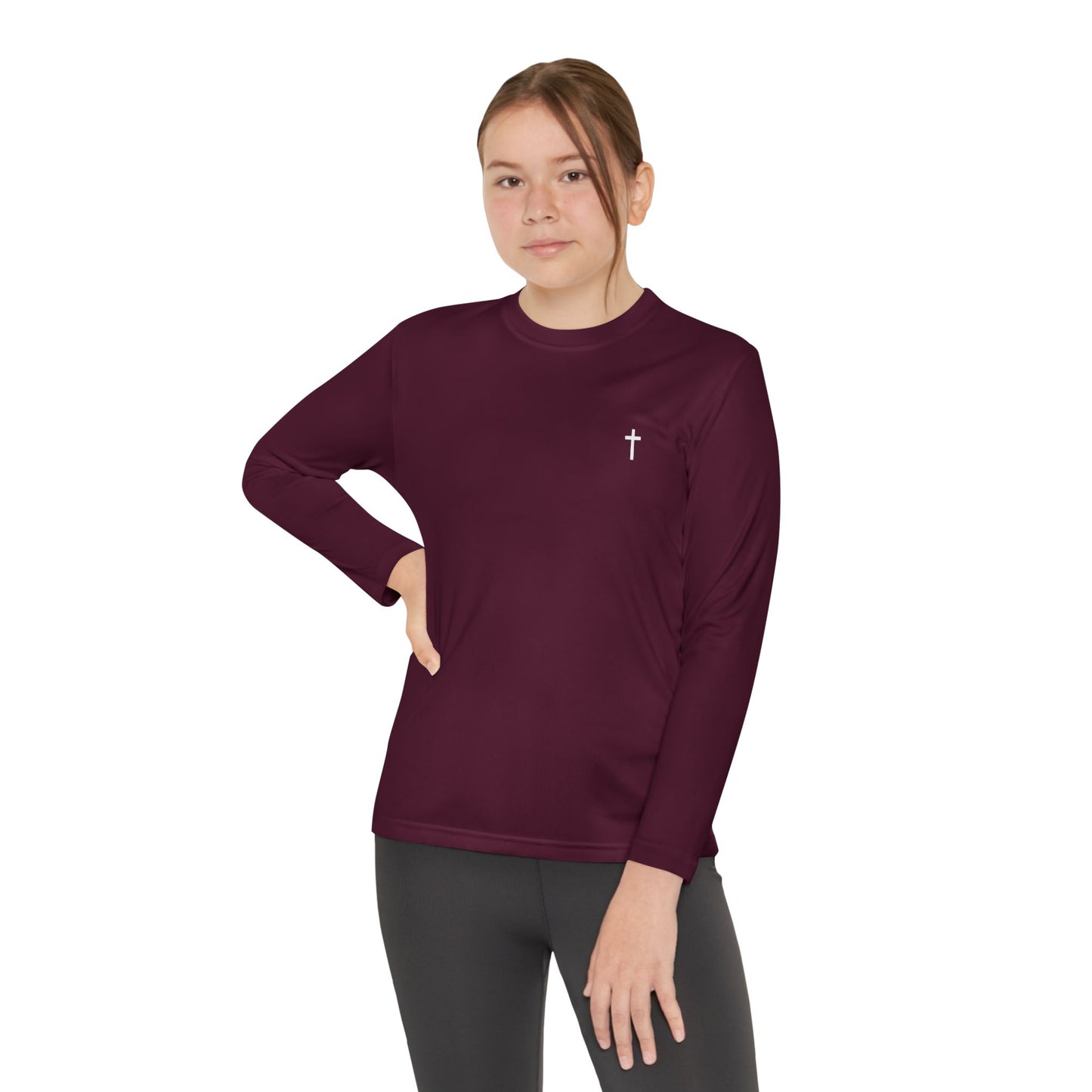 Youth long sleeve Sport-Tek with White Cross