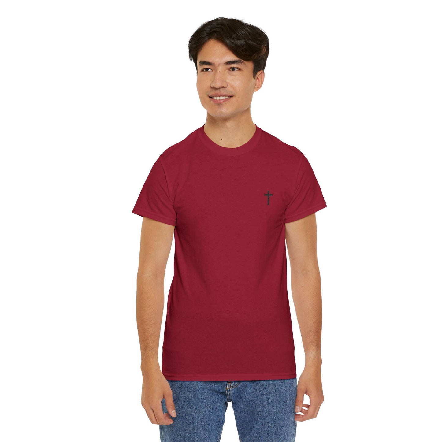Unisex Heavy Cotton Tee with Black Cross (Embroidered)