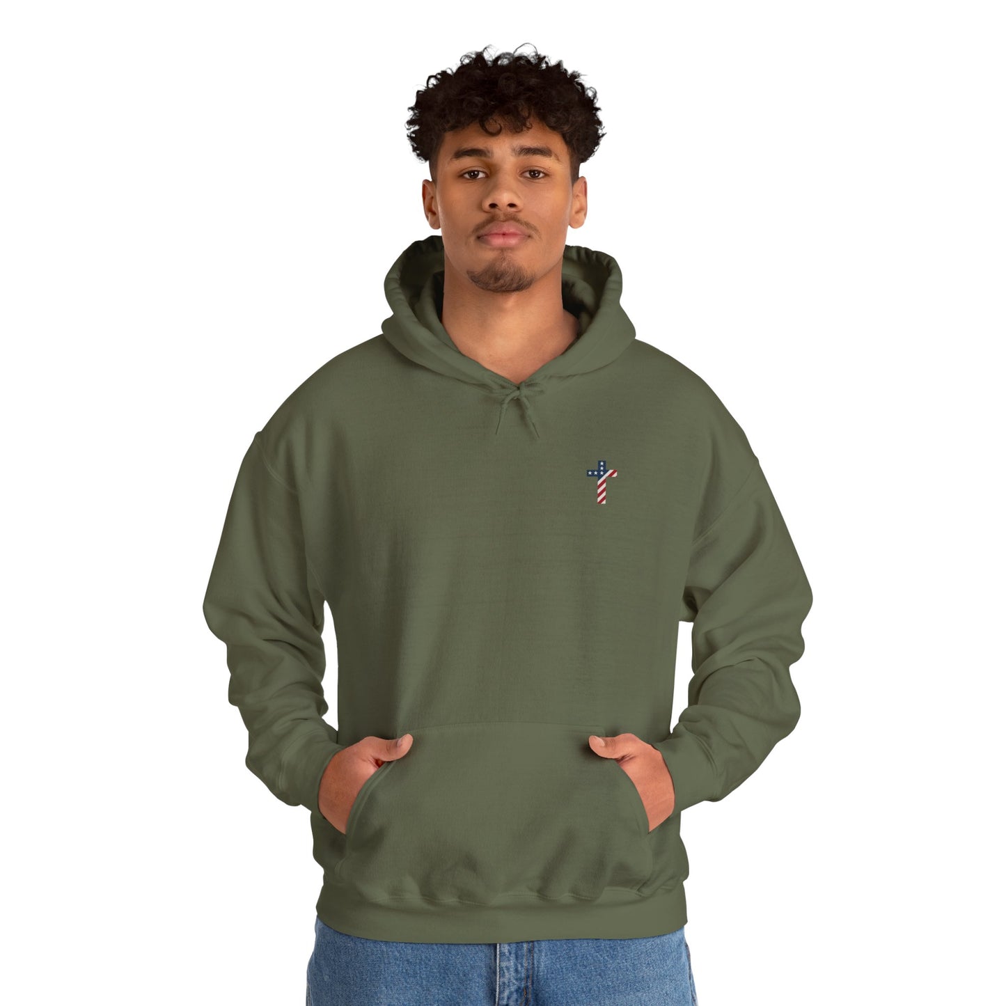 American Flag Cross- Gildan Hooded Sweatshirt