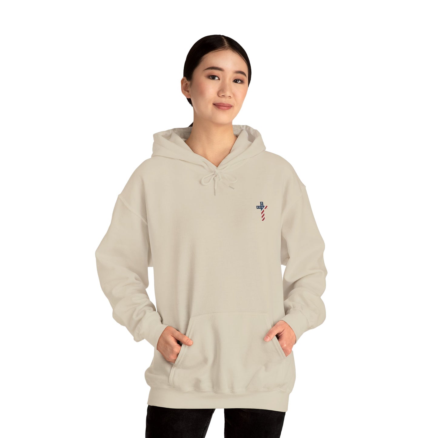 American Flag Cross- Gildan Hooded Sweatshirt