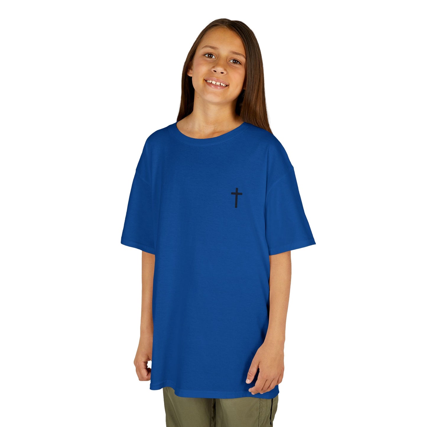 Kids Simple Christian T-Shirt with Black Cross (Gildan Product)