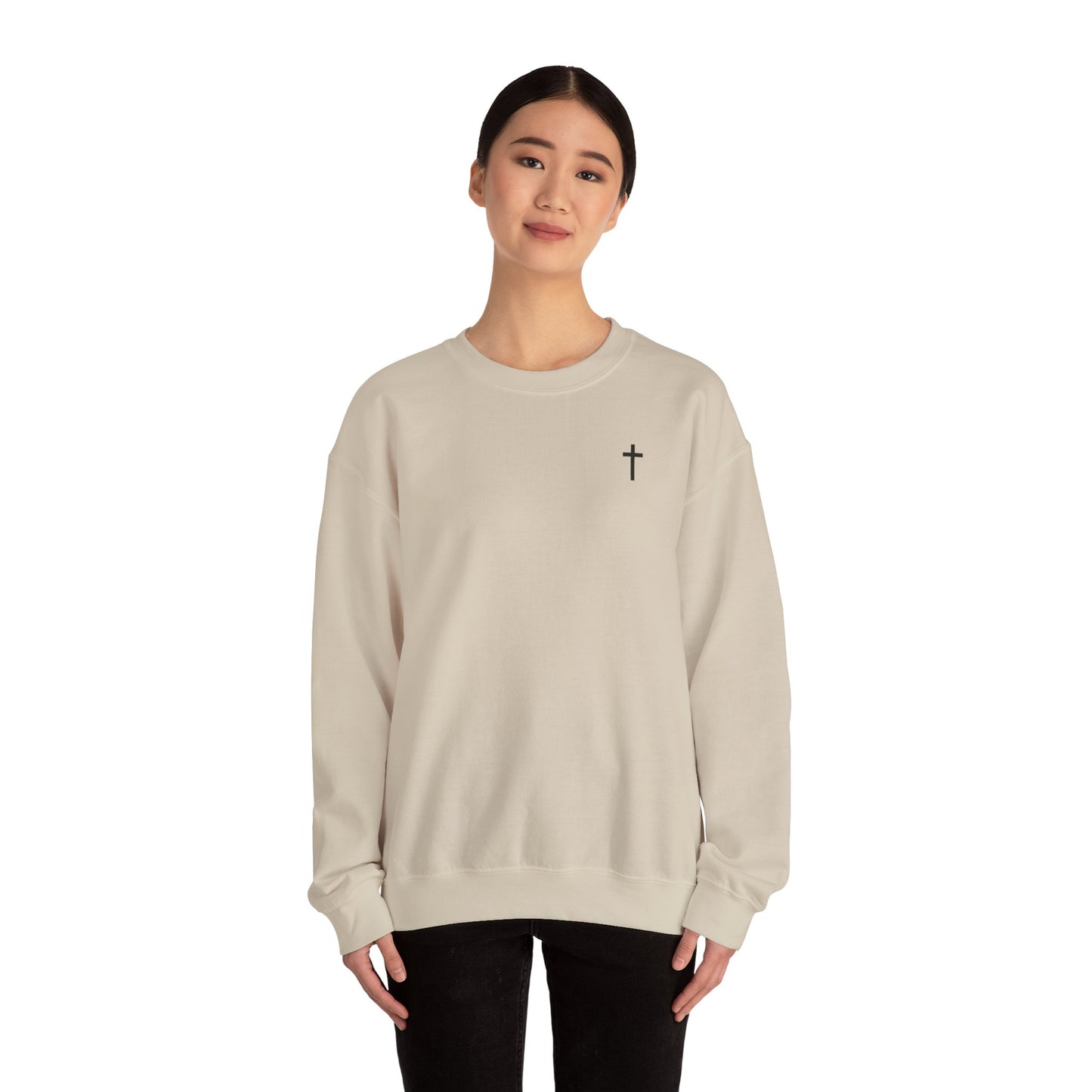Unisex Simple Christian Heavy Blend Crewneck Sweatshirt with Black Cross (Gildan Product)