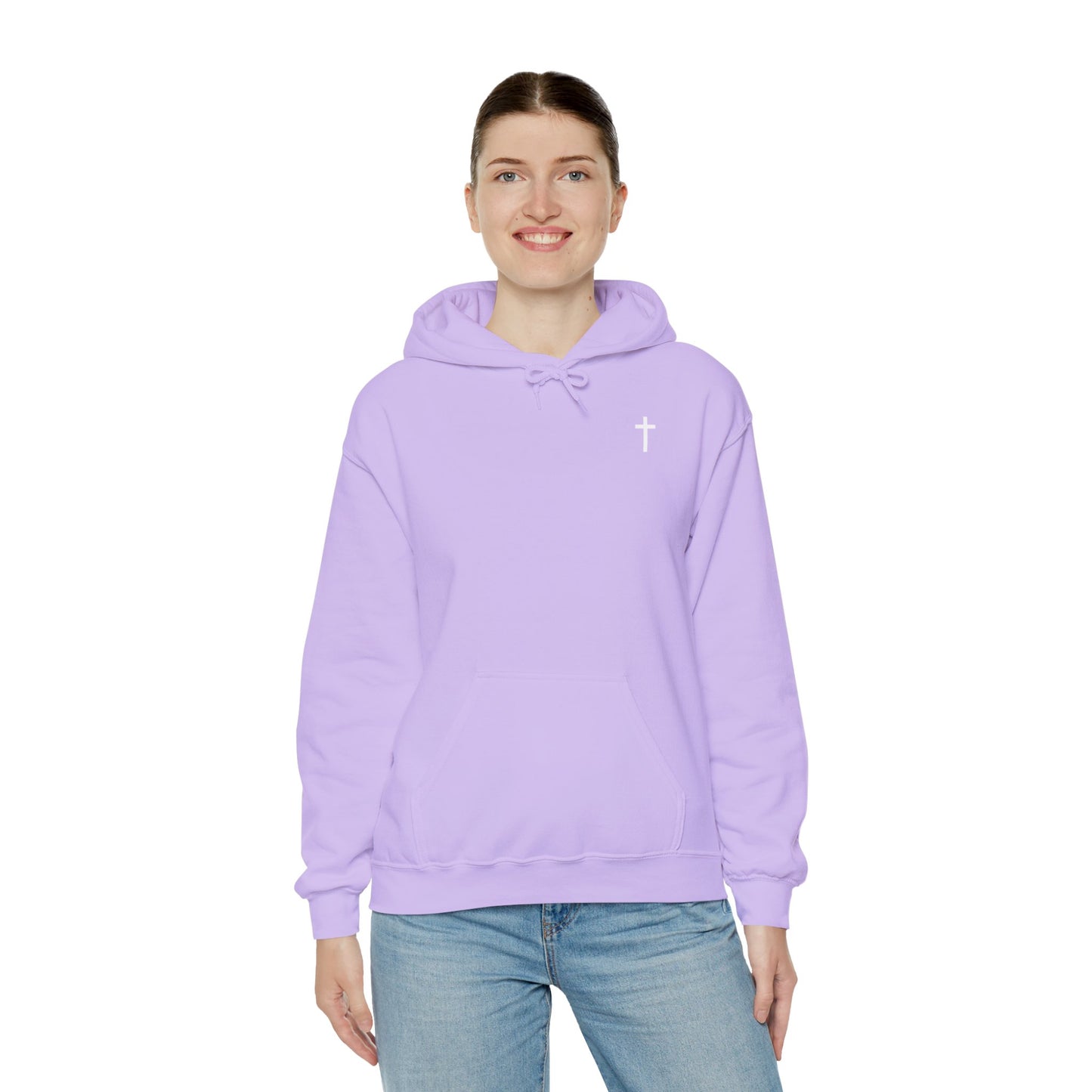 Unisex Christian Hooded Sweatshirt with White Cross (Gildan Product)