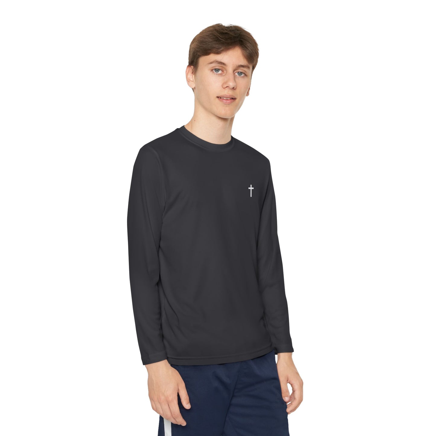 Youth long sleeve Sport-Tek with White Cross