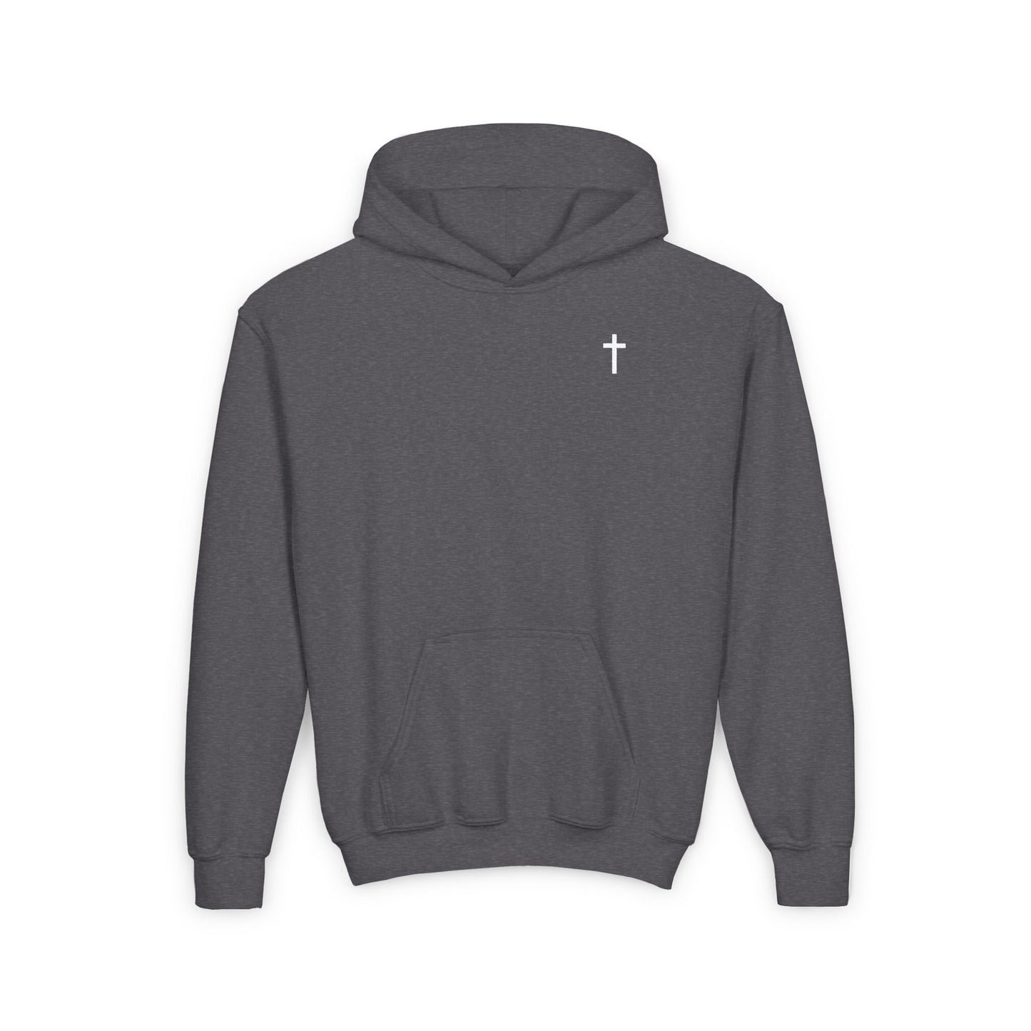 Youth Simple Christian Hooded Sweatshirt with White Cross (Gildan Product)