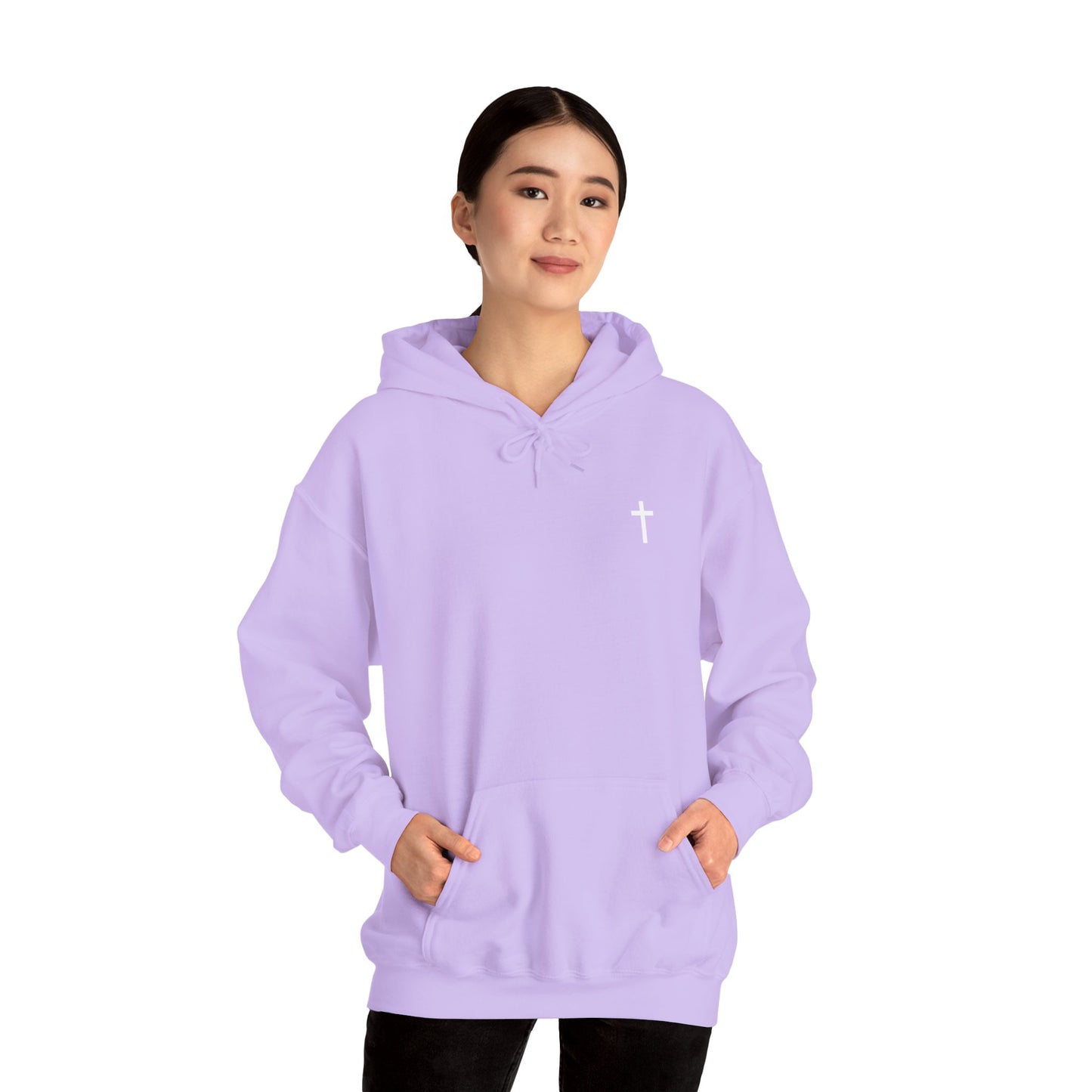 Unisex Christian Hooded Sweatshirt with White Cross (Gildan Product)