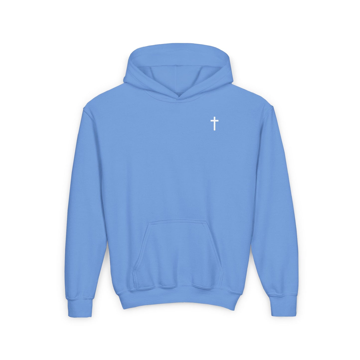 Youth Simple Christian Hooded Sweatshirt with White Cross (Gildan Product)