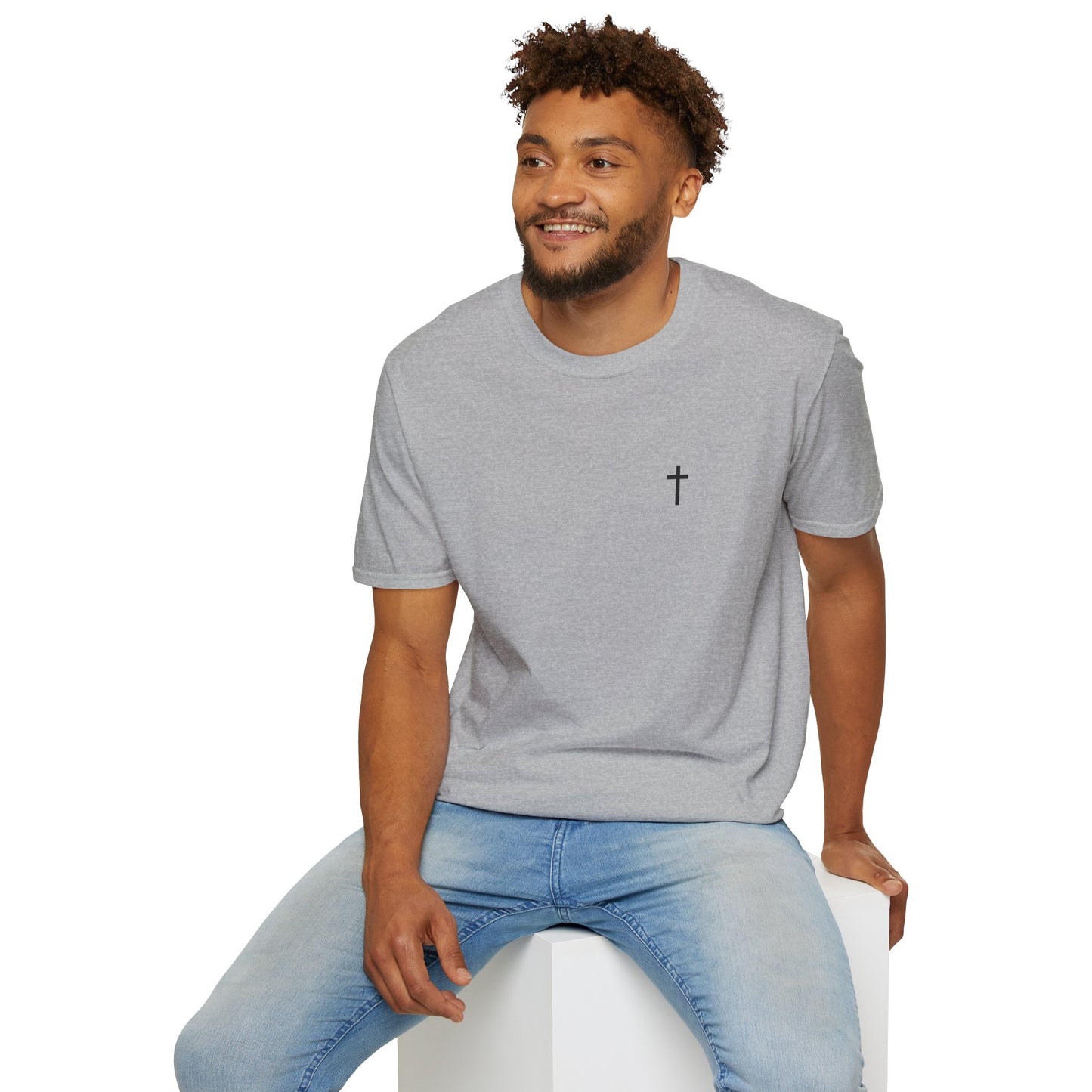 Unisex Christian T-Shirt with Black Cross (Gildan Product)