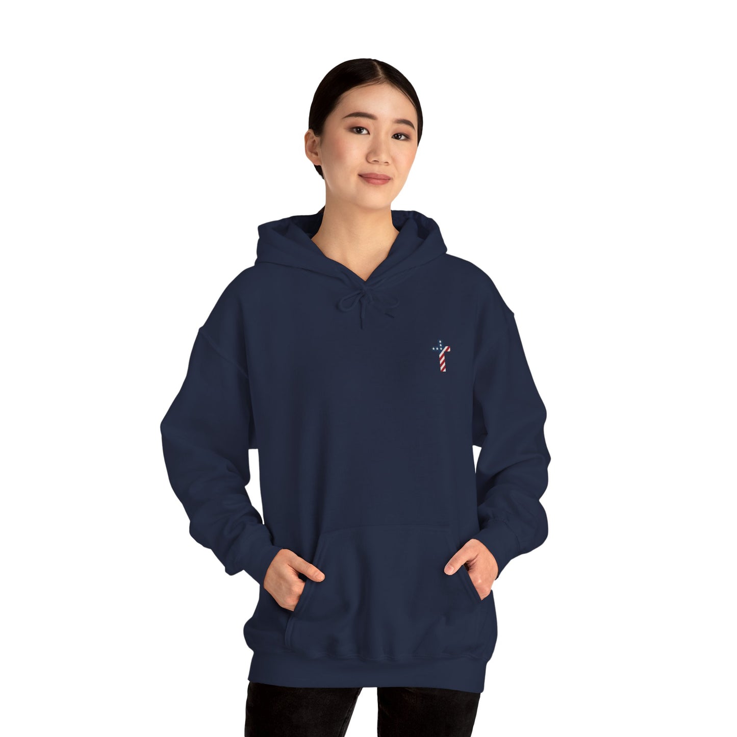 American Flag Cross- Gildan Hooded Sweatshirt