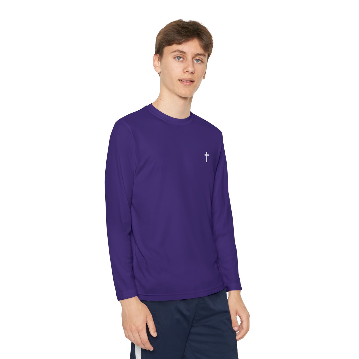 Youth long sleeve Sport-Tek with White Cross