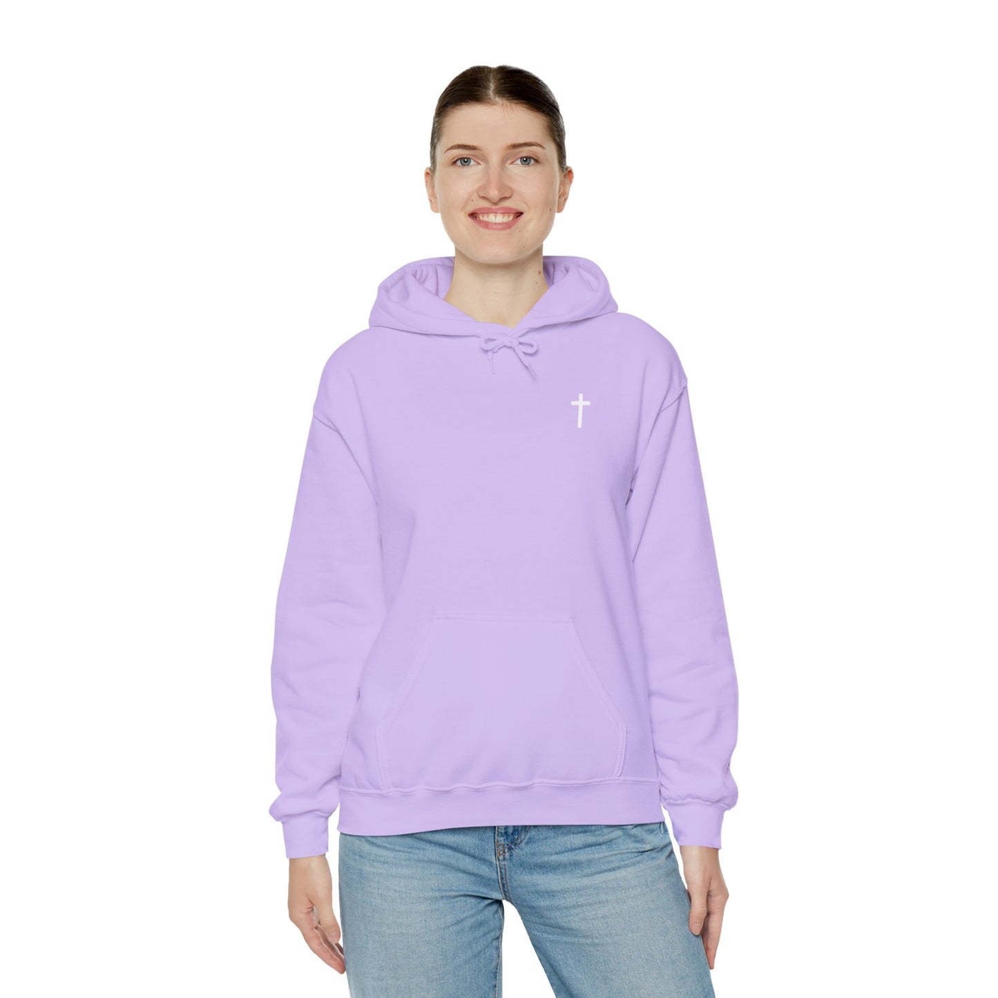 Unisex Christian Hooded Sweatshirt with White Cross (Gildan Product)