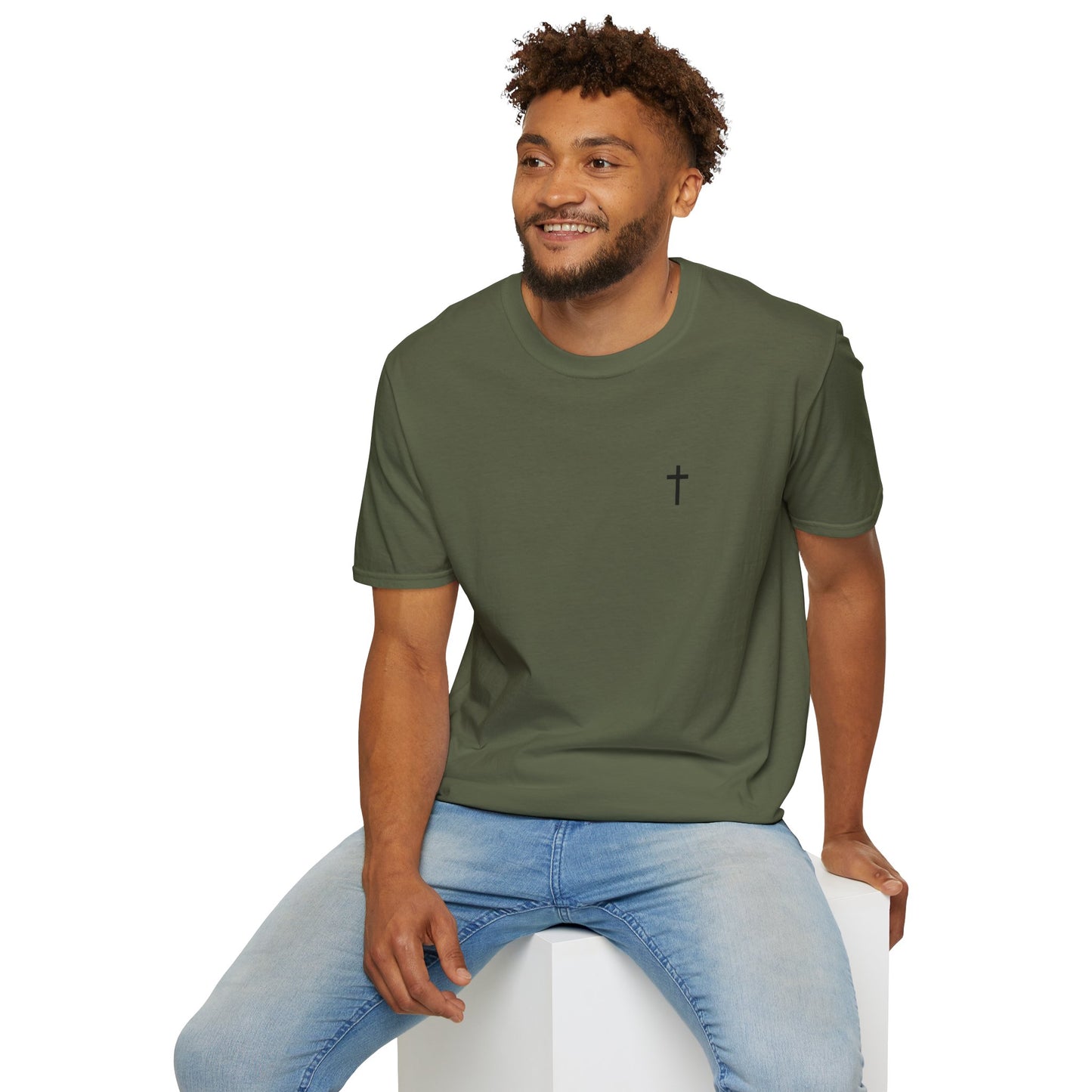 Unisex Christian T-Shirt with Black Cross (Gildan Product)
