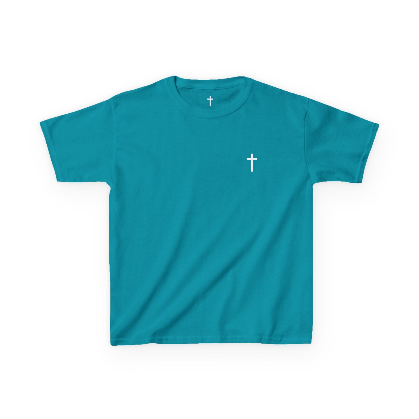 Kids Simple Christian T-Shirt with White Cross (Gildan Product)