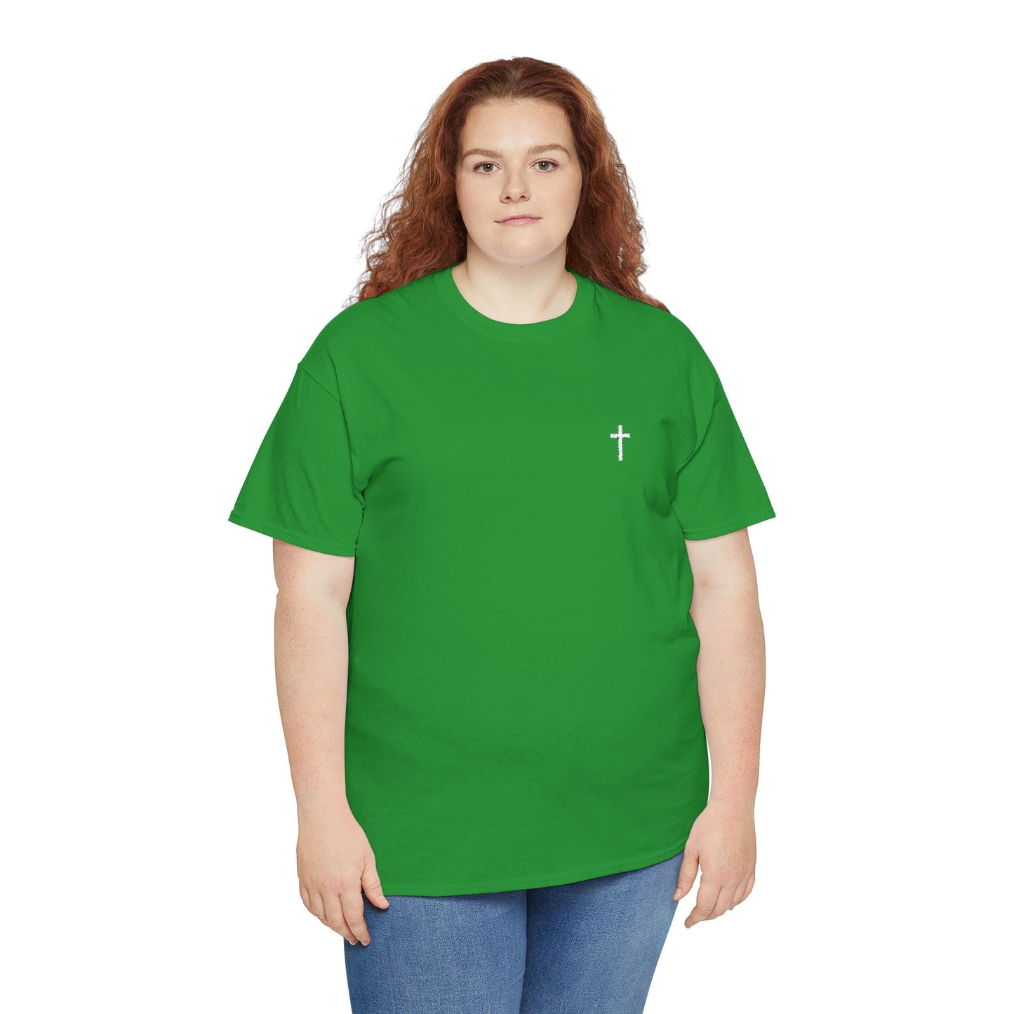 Unisex Heavy Cotton Tee with White Cross (Embroidered)