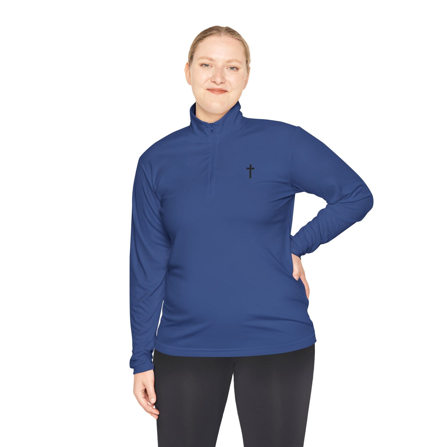 Unisex Quarter-Zip Pullover with Black Cross