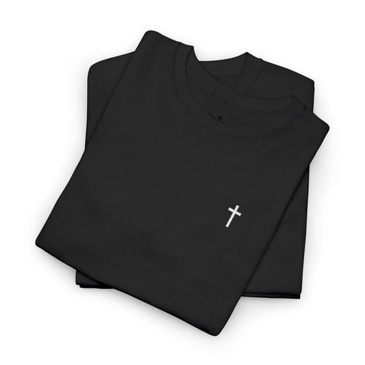 Unisex Heavy Cotton Tee with White Cross (Embroidered)