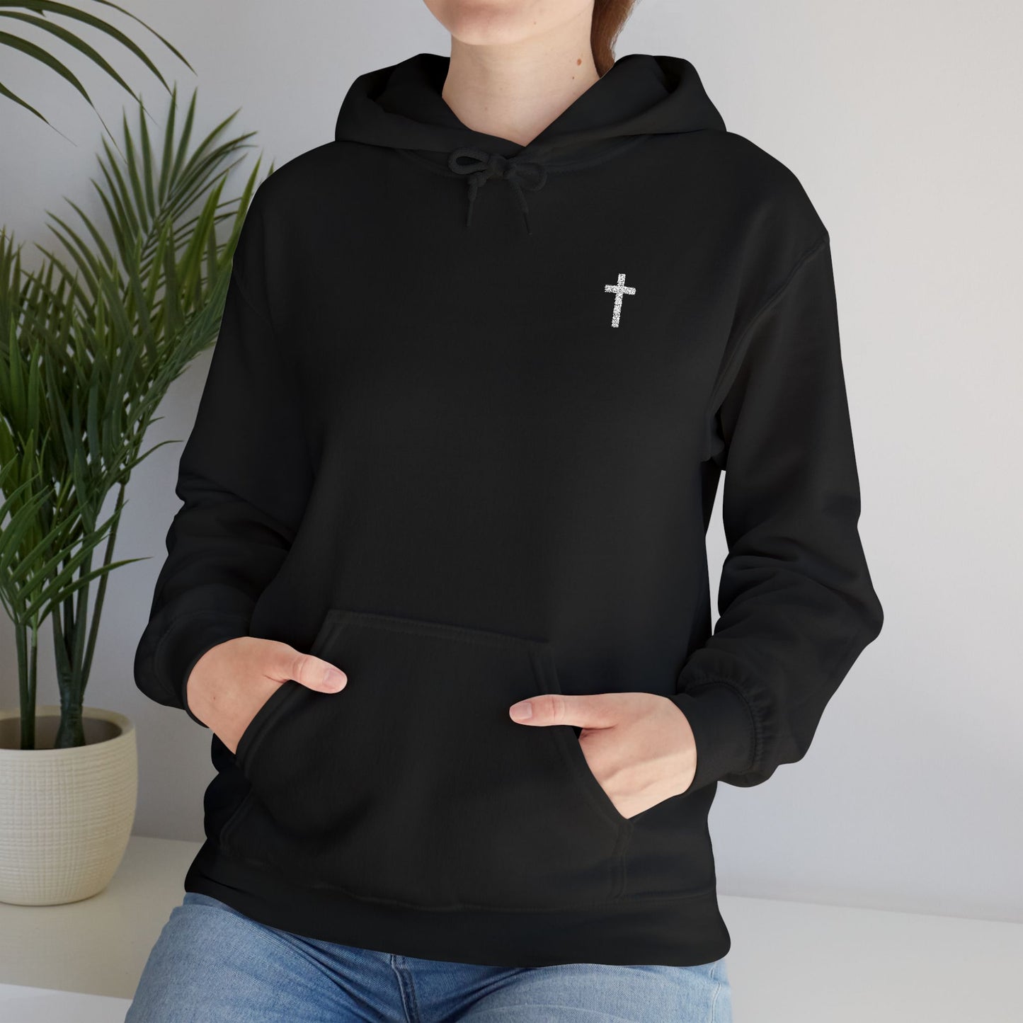 Unisex Embroidered White Cross Hooded Sweatshirt