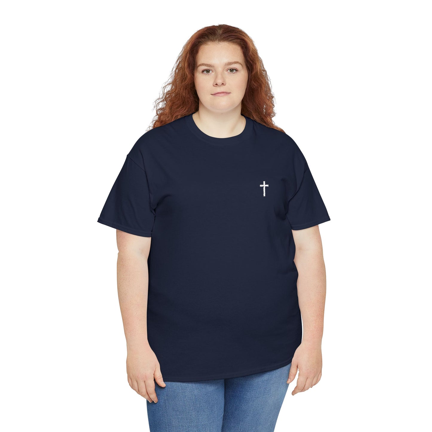 Unisex Heavy Cotton Tee with White Cross (Embroidered)