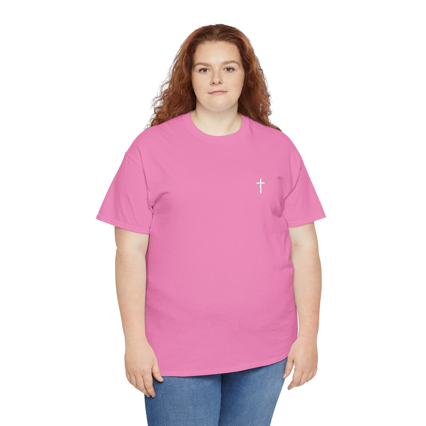 Unisex Heavy Cotton Tee with White Cross (Embroidered)