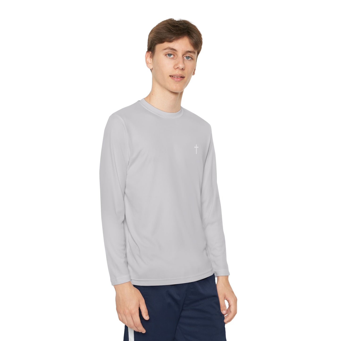 Youth long sleeve Sport-Tek with White Cross