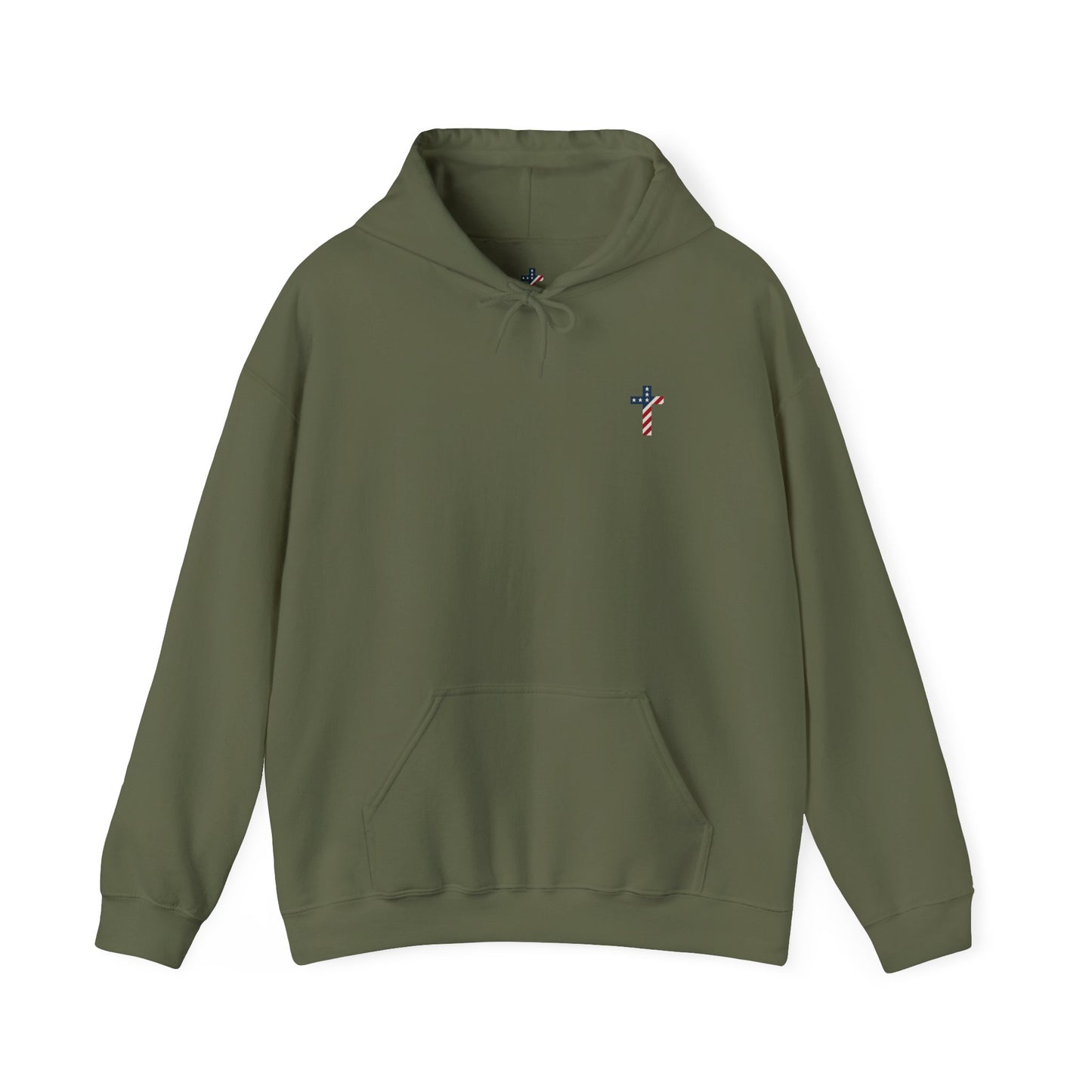 American Flag Cross- Gildan Hooded Sweatshirt