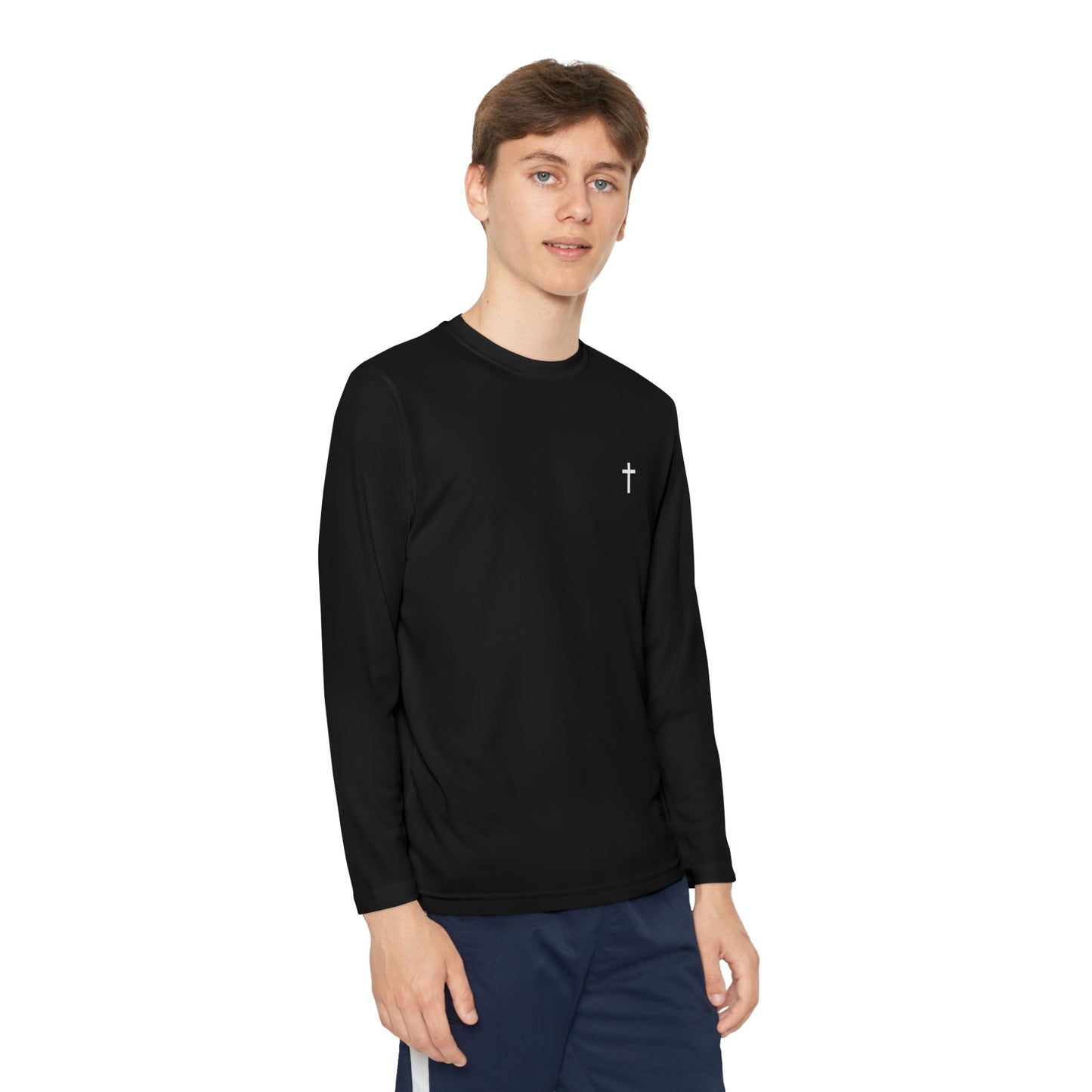 Youth long sleeve Sport-Tek with White Cross