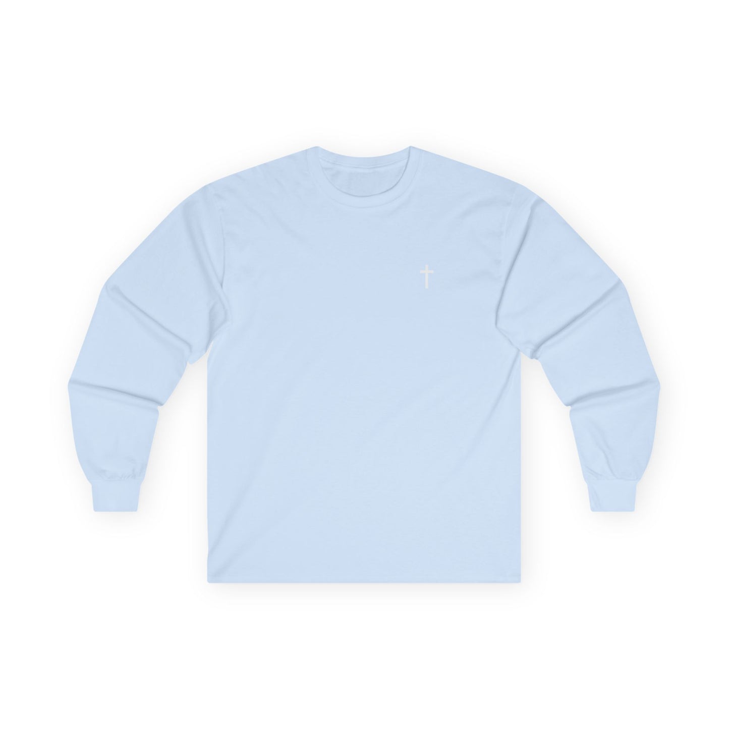 Unisex 100% Cotton Long Sleeve with White Cross (Gildan Product)