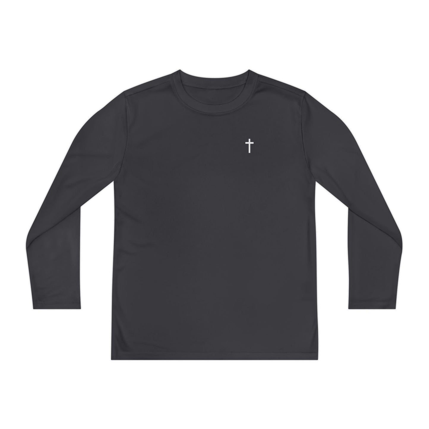 Youth Long Sleeve 100% Moisture-Wicking Shirt with White Cross
