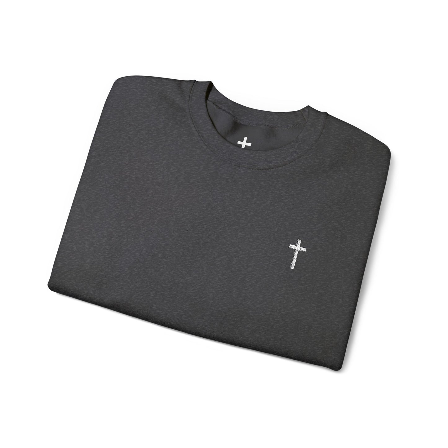 Unisex Heavy Blend™ Crewneck Sweatshirt with Embroidered White Cross