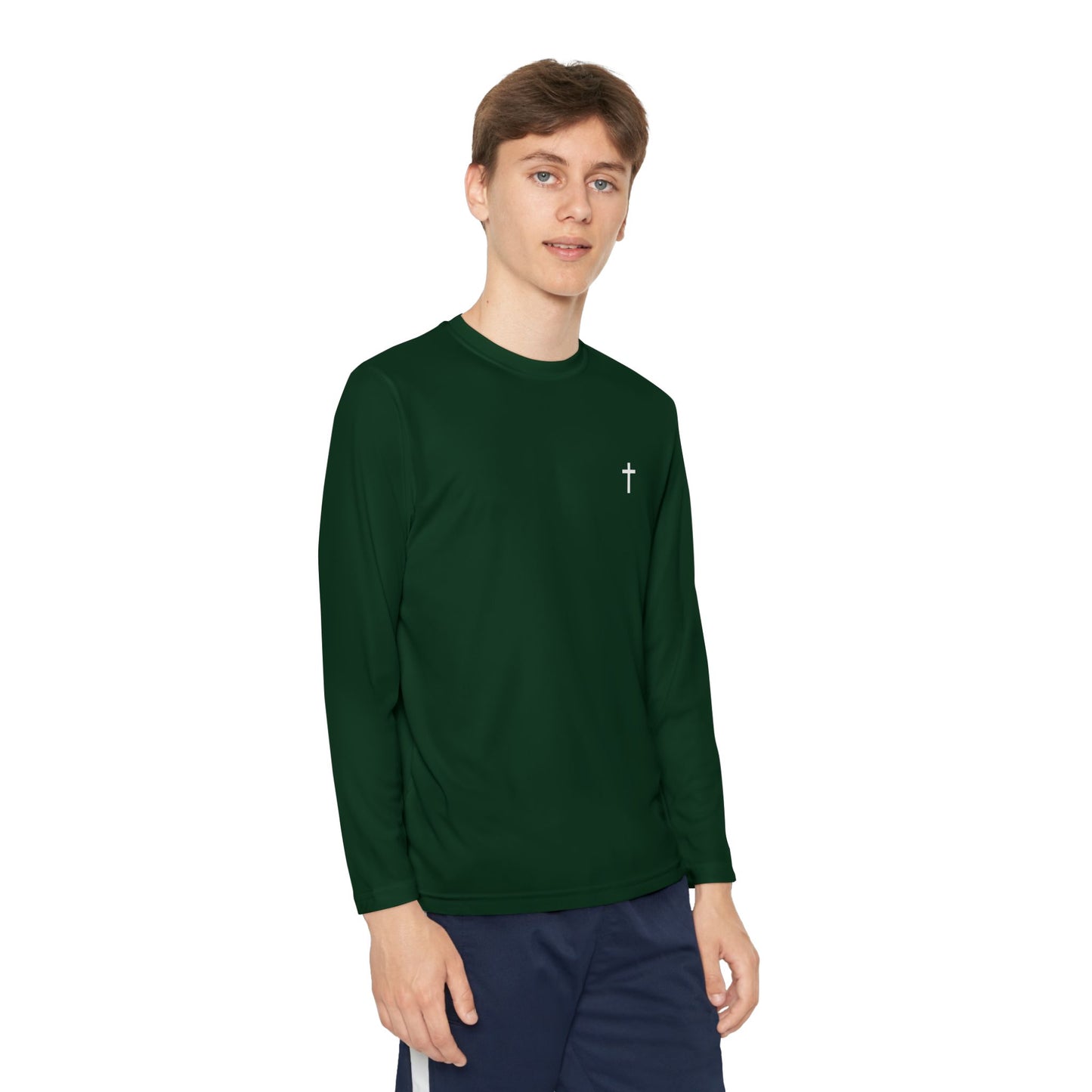 Youth long sleeve Sport-Tek with White Cross