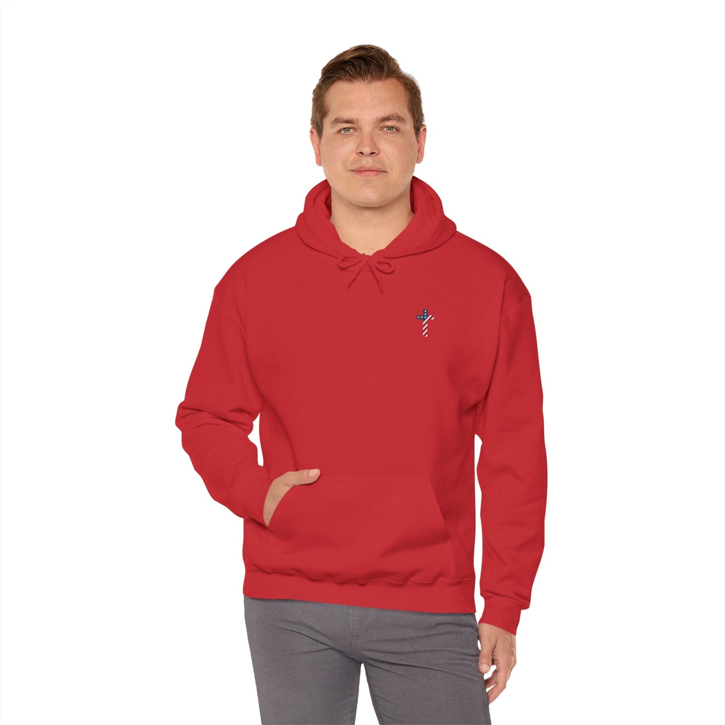 American Flag Cross- Gildan Hooded Sweatshirt