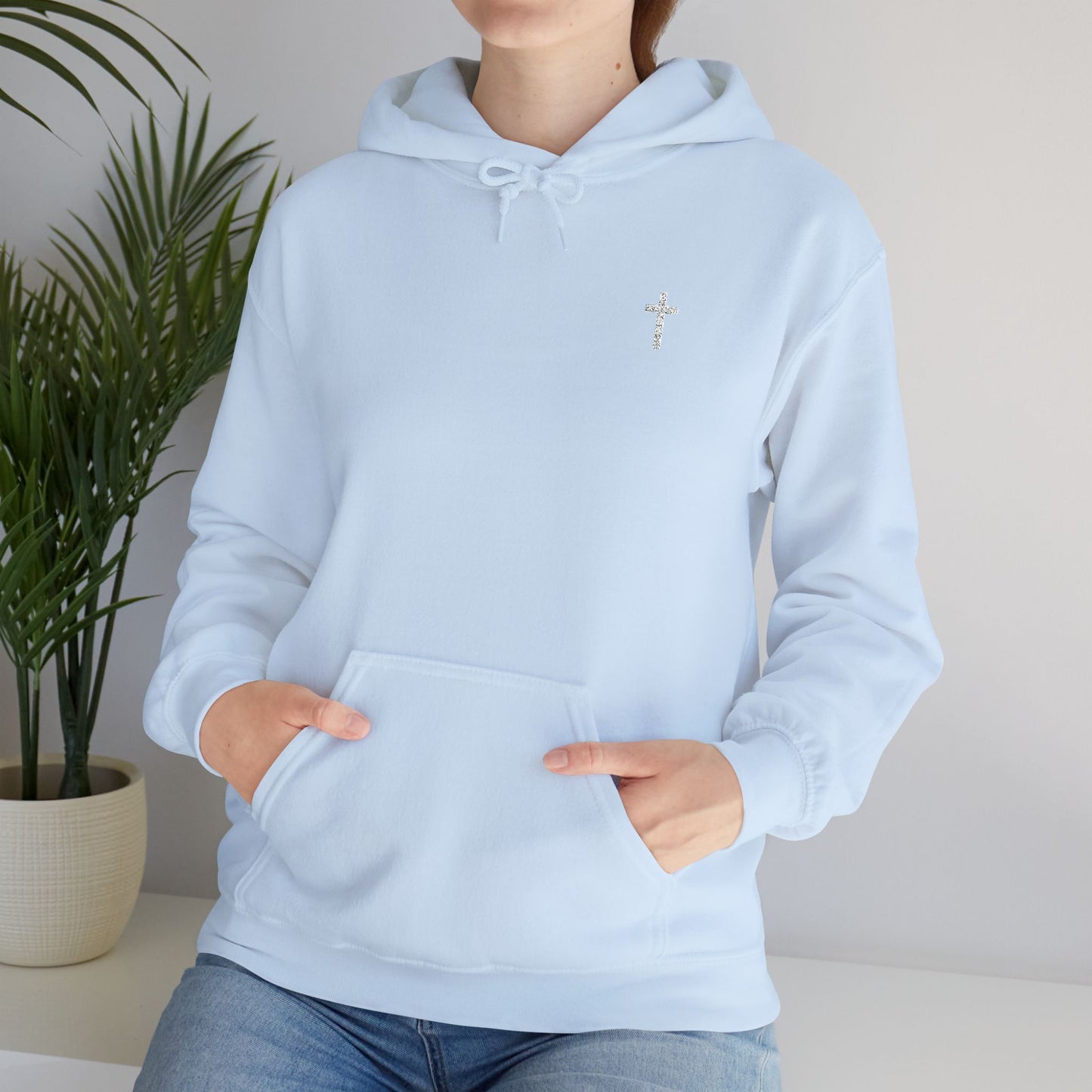 Unisex Embroidered White Cross Hooded Sweatshirt