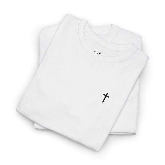 Unisex Heavy Cotton Tee with Black Cross (Embroidered)
