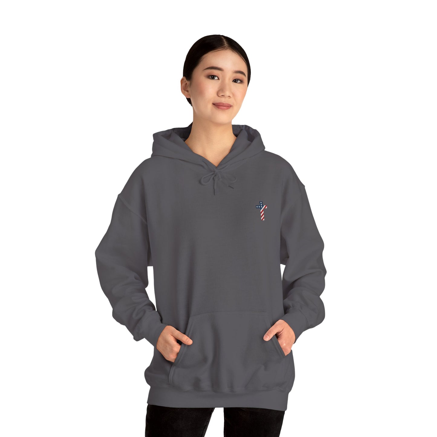 American Flag Cross- Gildan Hooded Sweatshirt
