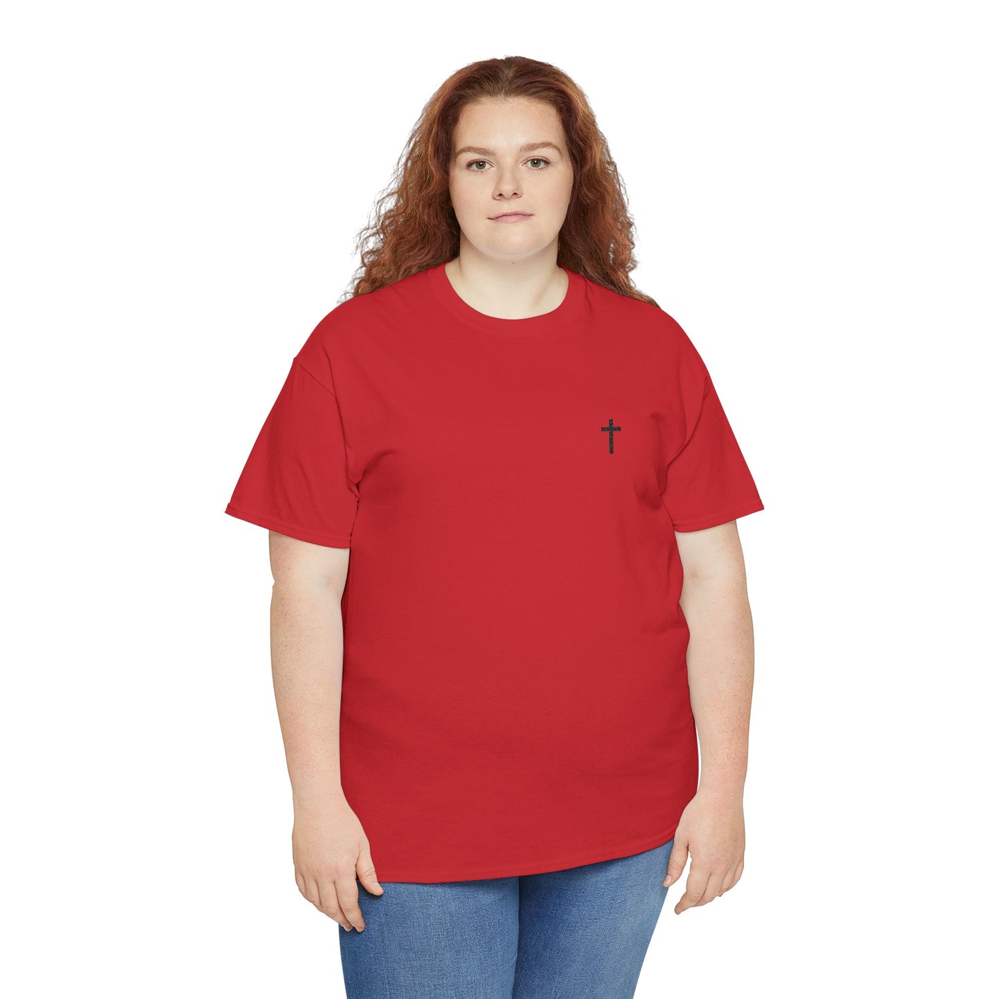 Unisex Heavy Cotton Tee with Black Cross (Embroidered)