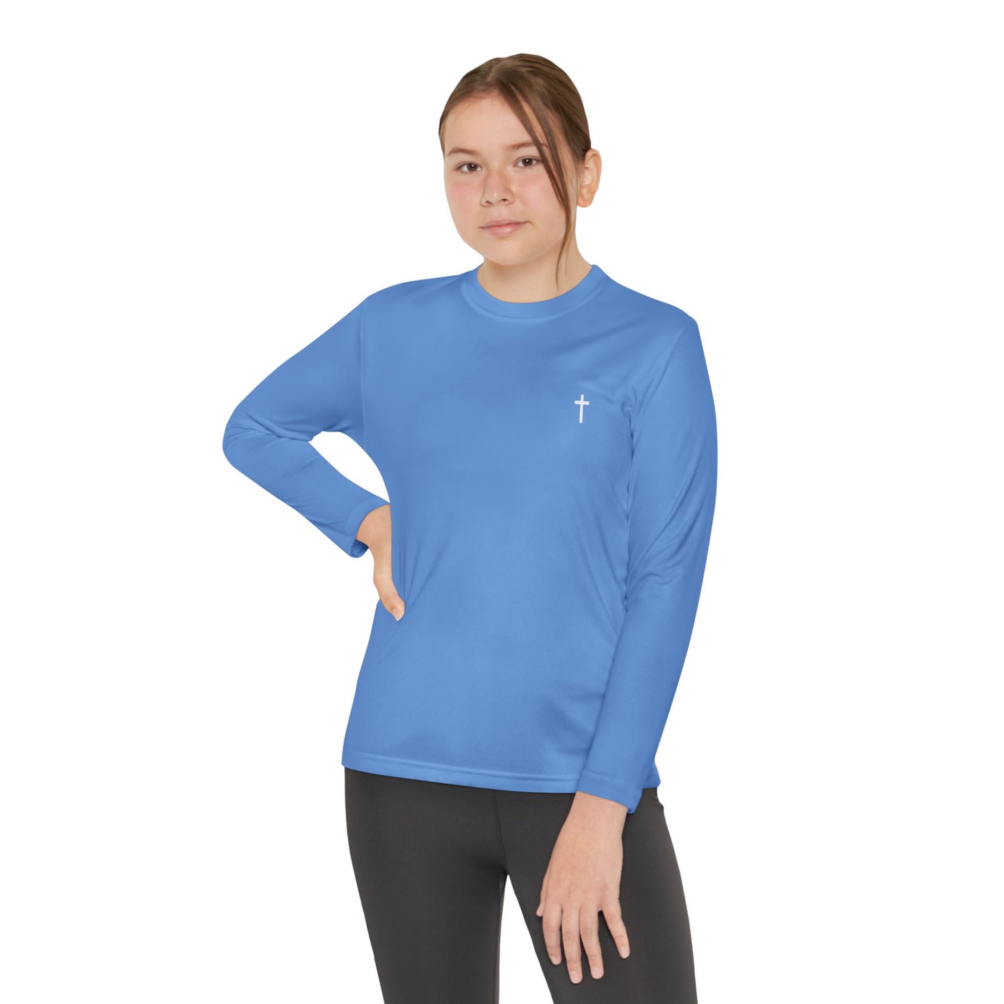 Youth long sleeve Sport-Tek with White Cross