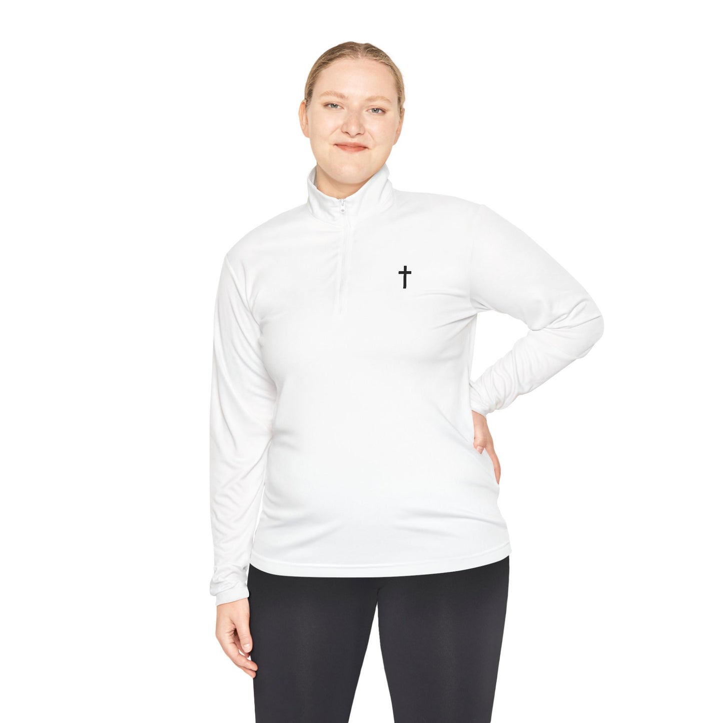 Unisex Quarter-Zip Pullover with Black Cross