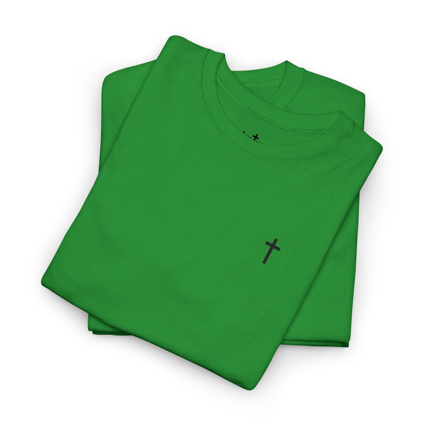 Unisex Heavy Cotton Tee with Black Cross (Embroidered)