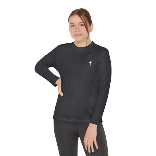 Youth long sleeve Sport-Tek with White Cross