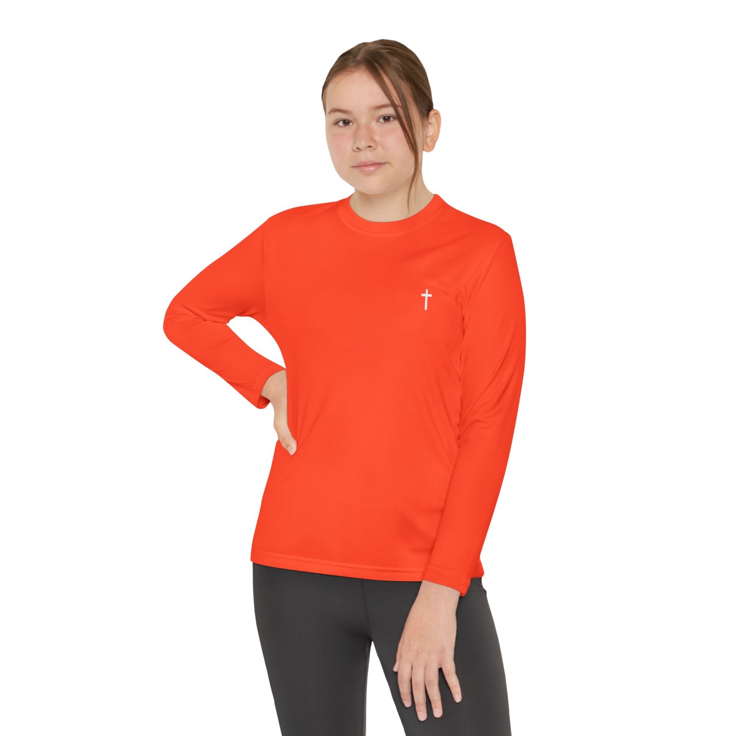 Youth long sleeve Sport-Tek with White Cross