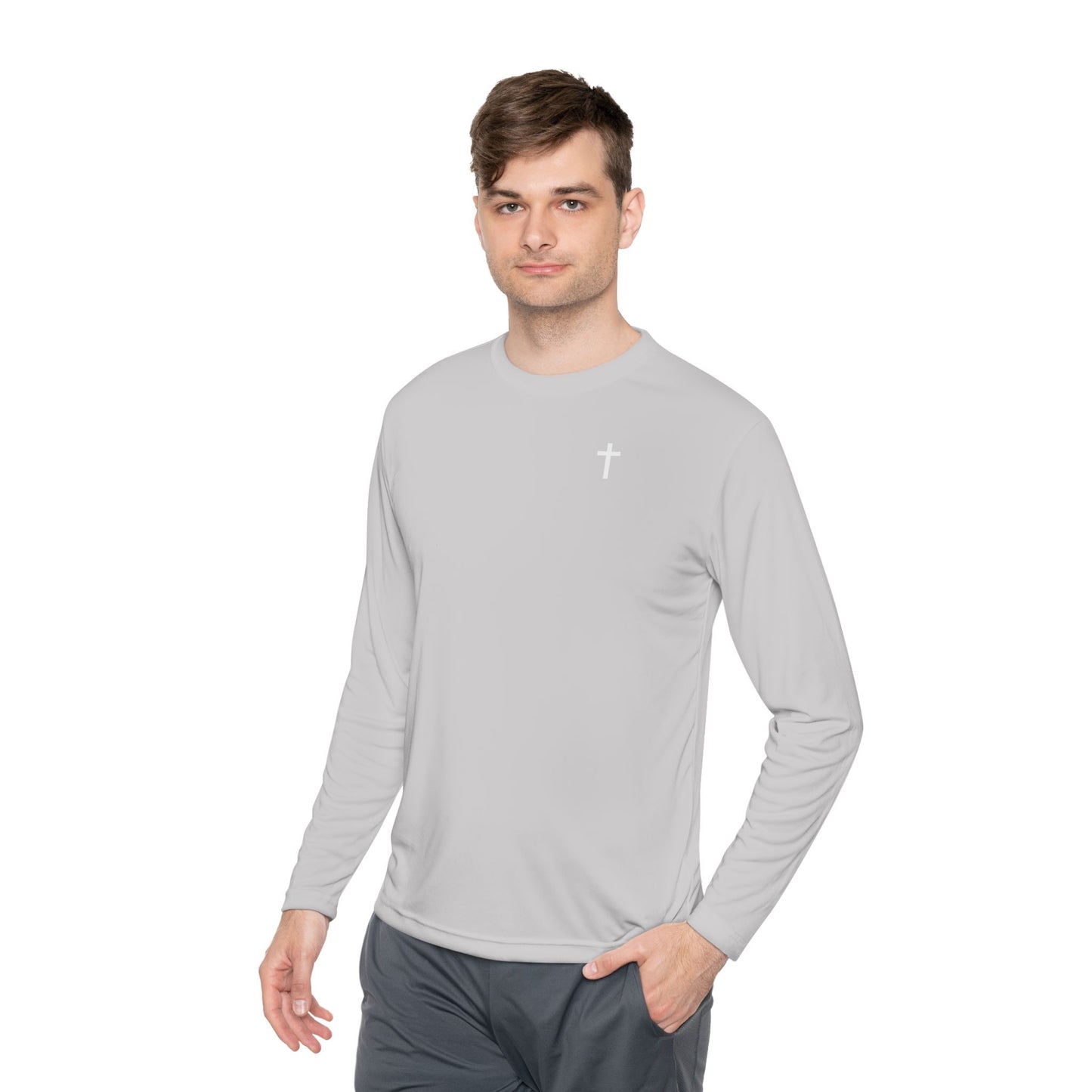 Unisex Lightweight Long Sleeve Tee with White Cross