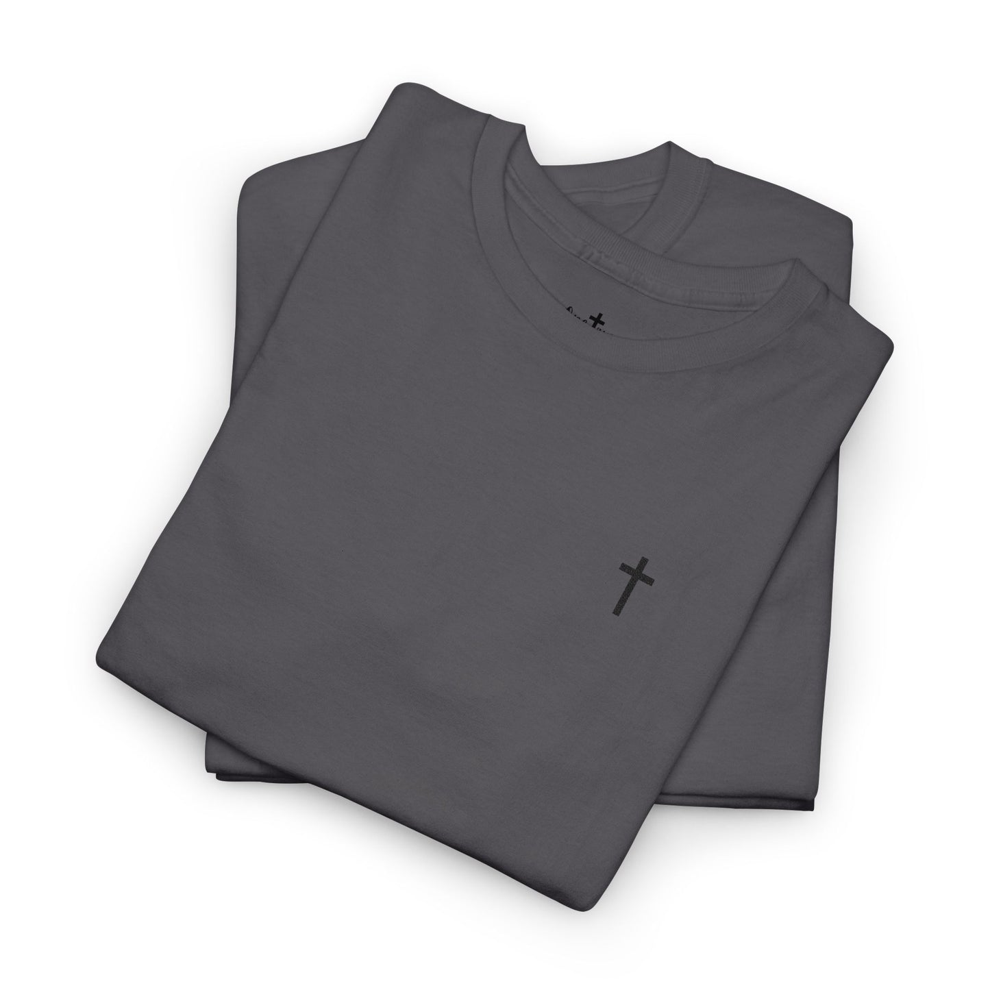Unisex Heavy Cotton Tee with Black Cross (Embroidered)