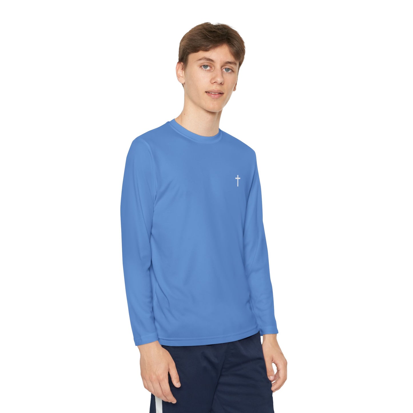 Youth long sleeve Sport-Tek with White Cross