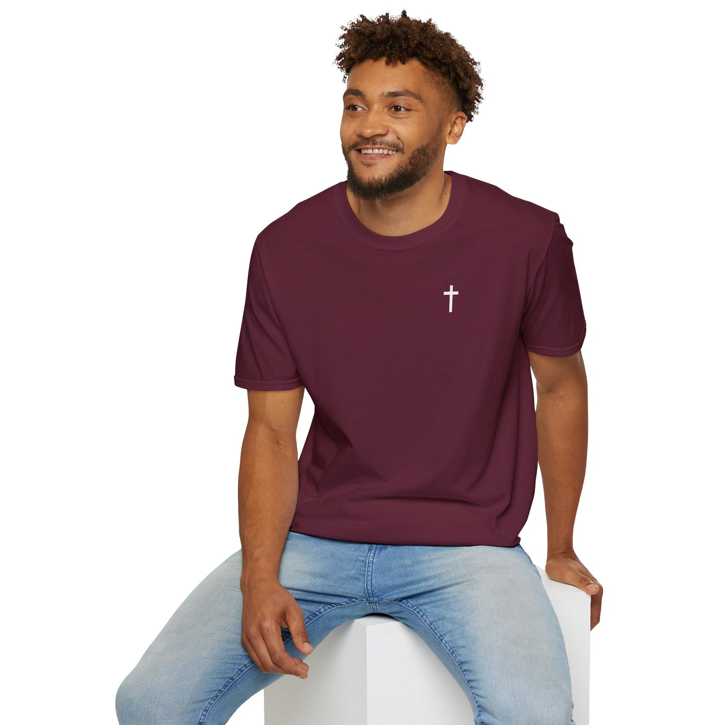 Unisex Christian T-Shirt with White Cross (Gildan Product)