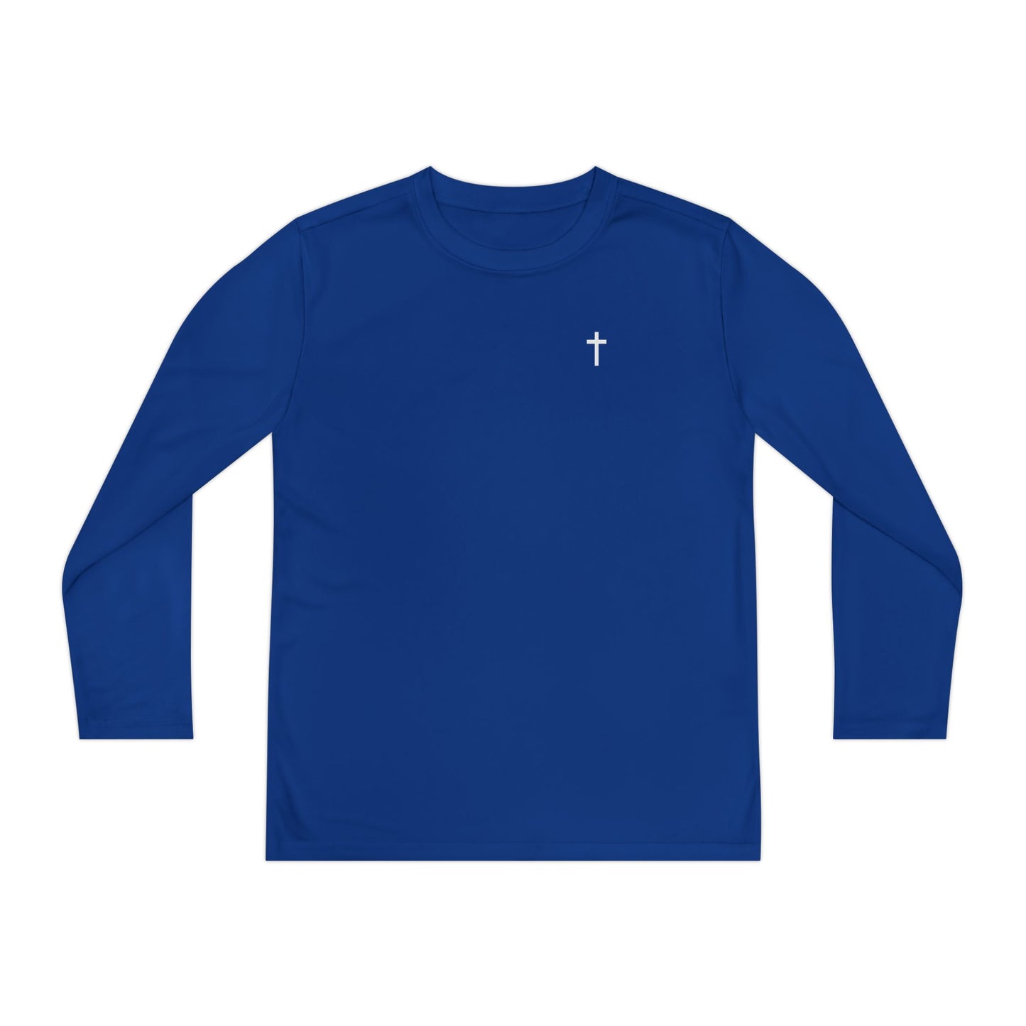 Youth Long Sleeve 100% Moisture-Wicking Shirt with White Cross