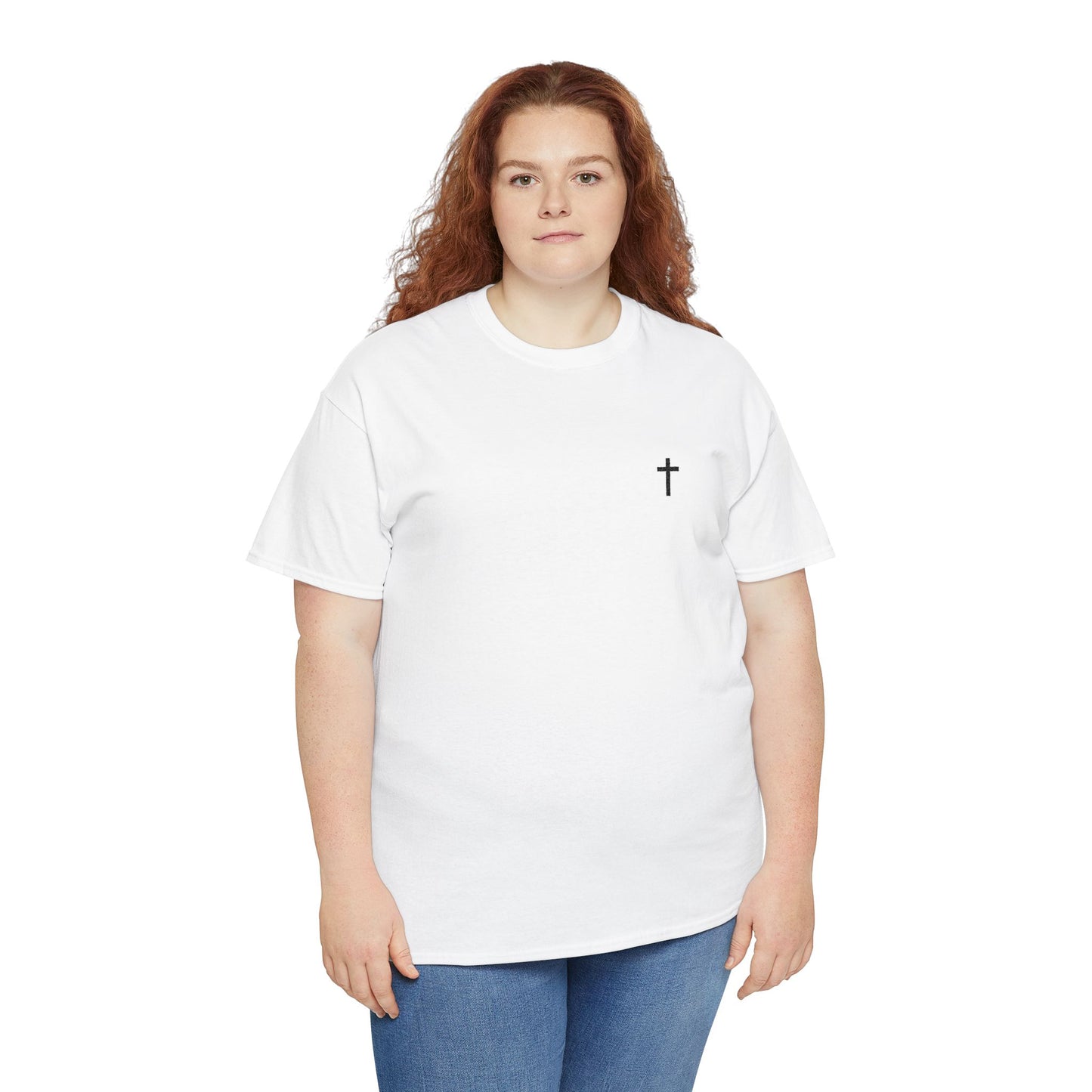 Unisex Heavy Cotton Tee with Black Cross (Embroidered)