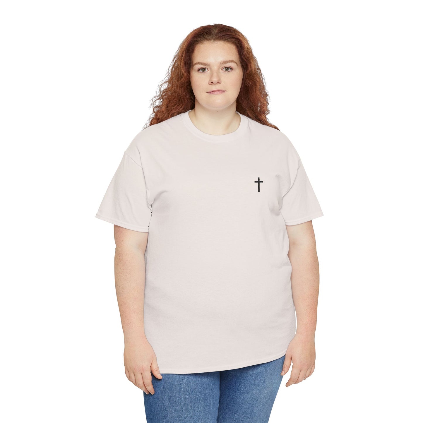 Unisex Heavy Cotton Tee with Black Cross (Embroidered)