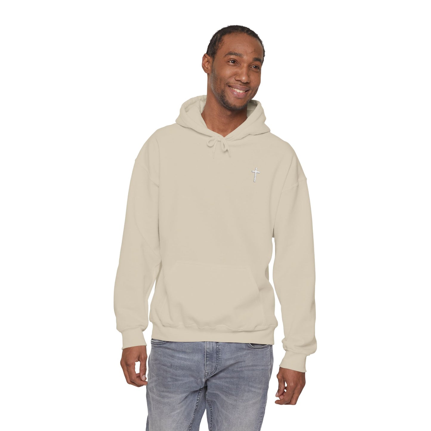 Unisex Embroidered White Cross Hooded Sweatshirt